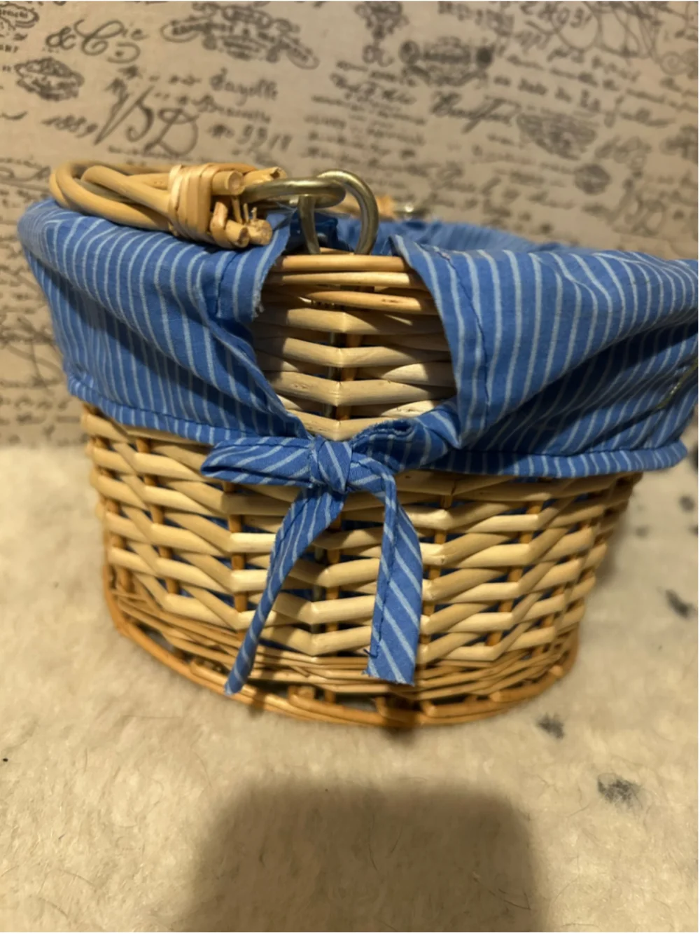 Unbranded Decorative Wicker Basket with Airplane Print, One Size, Blue/Beige